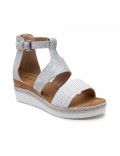 Mixed material wedge sandal for women