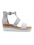 Mixed material wedge sandal for women