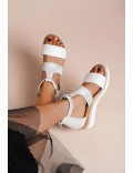 Mixed material wedge sandal for women