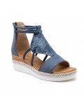 Mixed material wedge sandal for women