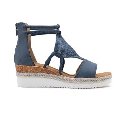 Mixed material wedge sandal for women