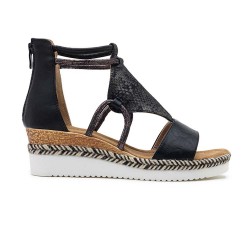 Mixed material wedge sandal for women