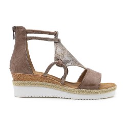 Mixed material wedge sandal for women