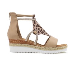 Mixed material wedge sandal for women