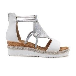 Mixed material wedge sandal for women