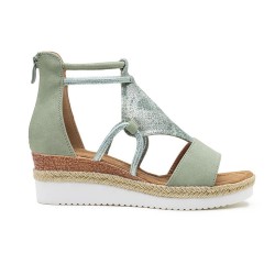 Mixed material wedge sandal for women