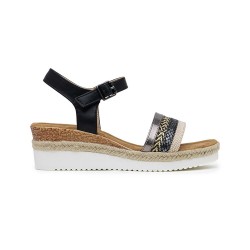 Mixed material wedge sandal for women