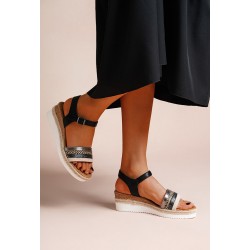 Mixed material wedge sandal for women