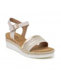 Mixed material wedge sandal for women