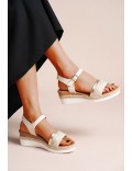 Mixed material wedge sandal for women