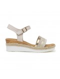 Mixed material wedge sandal for women