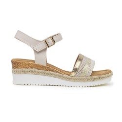 Mixed material wedge sandal for women