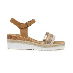 Mixed material wedge sandal for women