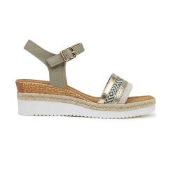 Mixed material wedge sandal for women