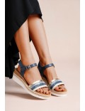 Mixed material wedge sandal for women