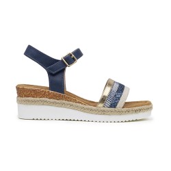 Mixed material wedge sandal for women