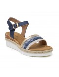 Mixed material wedge sandal for women