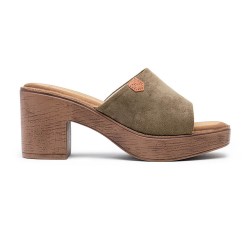 Mixed material wedge sandal for women