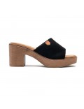 Mixed material wedge sandal for women