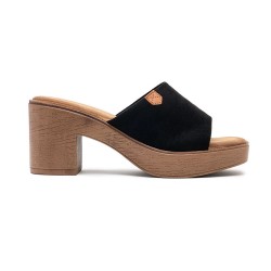 Mixed material wedge sandal for women