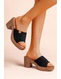 Mixed material wedge sandal for women