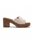 Mixed material wedge sandal for women