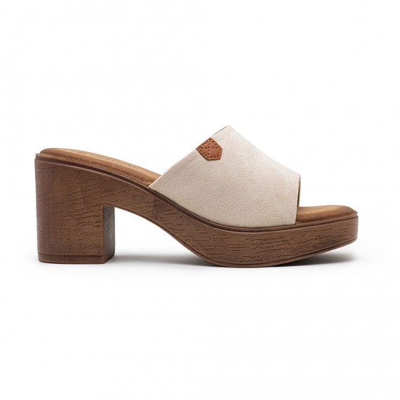 Mixed material wedge sandal for women