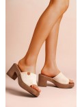 Mixed material wedge sandal for women