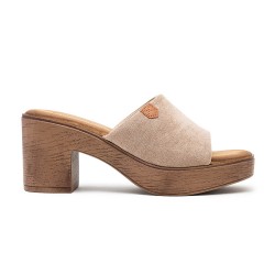 Mixed material wedge sandal for women