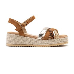 Mixed material wedge sandal for women