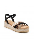 Mixed material wedge sandal for women