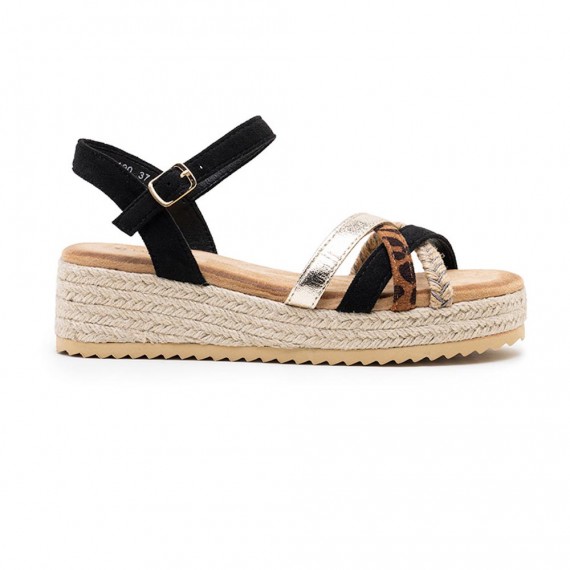 Mixed material wedge sandal for women