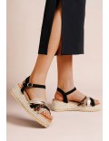 Mixed material wedge sandal for women