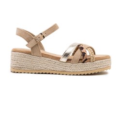 Mixed material wedge sandal for women