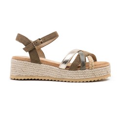 Mixed material wedge sandal for women