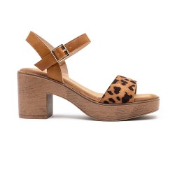 Mixed material wedge sandal for women