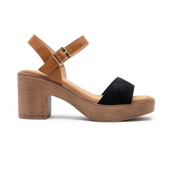 Mixed material wedge sandal for women