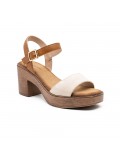 Mixed material wedge sandal for women