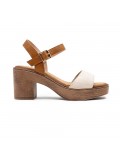 Mixed material wedge sandal for women