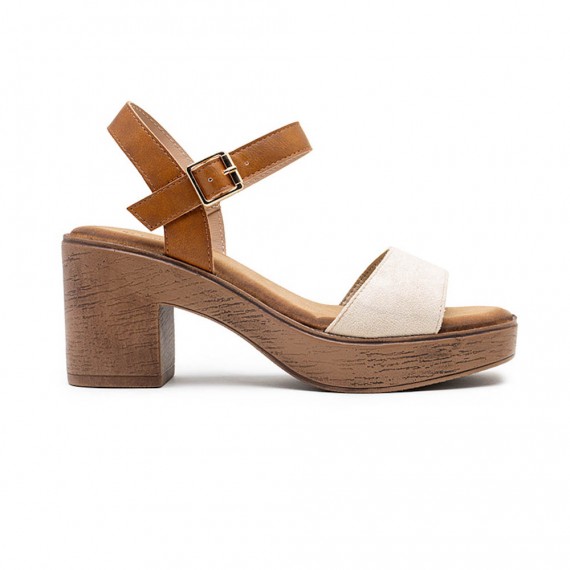 Mixed material wedge sandal for women