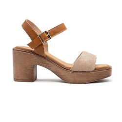 Mixed material wedge sandal for women