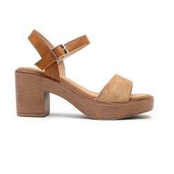 Mixed material wedge sandal for women