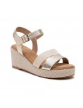 Mixed material wedge sandal for women