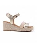 Mixed material wedge sandal for women