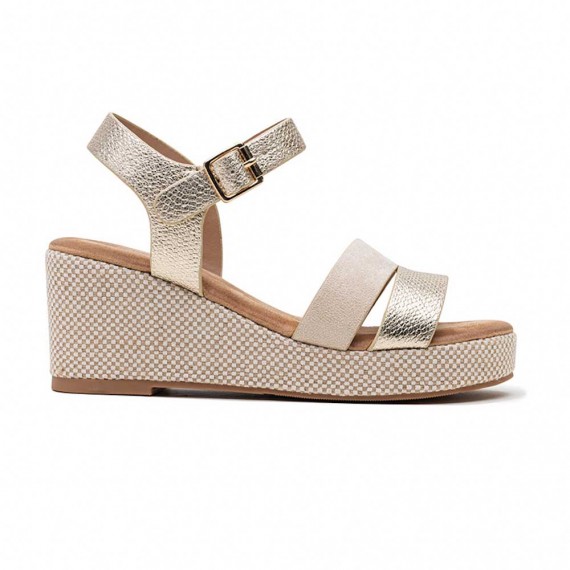 Mixed material wedge sandal for women