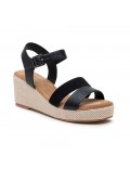 Mixed material wedge sandal for women