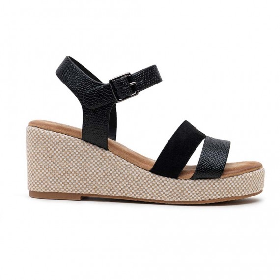 Mixed material wedge sandal for women