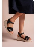 Mixed material wedge sandal for women