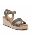 Mixed material wedge sandal for women