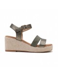 Mixed material wedge sandal for women